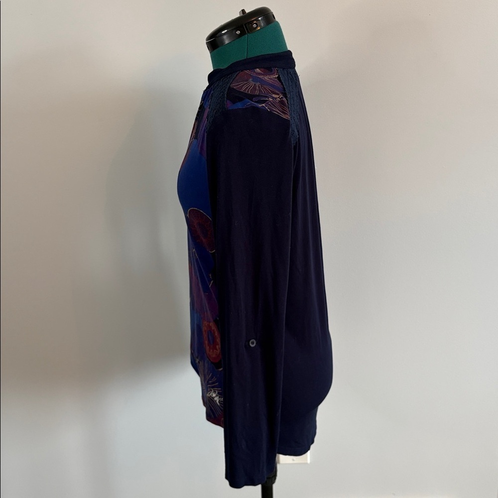 DESIGUAL Long Sleeve Top - Blue and Purple Floral - Picture 3 of 11